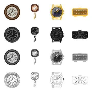Isolated object of clock and time sign. Set of clock and circle vector icon for Illustrazione stock