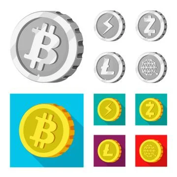 Isolated object of cryptocurrency and coin symbol. Collection of cryptocurrency Stock Illustration