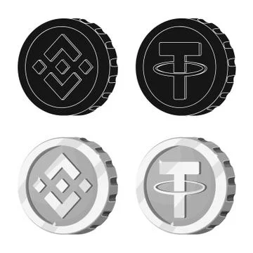 Isolated object of cryptocurrency and coin icon. Set of cryptocurrency and Stock Illustration