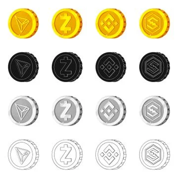 Isolated object of cryptocurrency and coin logo. Collection of cryptocurrency Stock Illustration