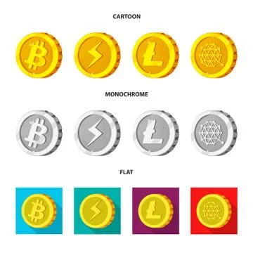 Isolated object of cryptocurrency and coin icon. Set of cryptocurrency and Stock Illustration