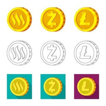 Isolated object of cryptocurrency and coin symbol. Collection of cryptocurrency Stock Illustration