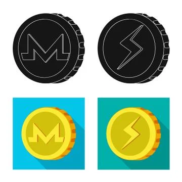 Isolated object of cryptocurrency and coin sign. Collection of cryptocurrency Stock Illustration