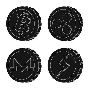 Isolated object of cryptocurrency and coin symbol. Collection of cryptocurrency Stock Illustration