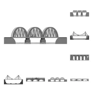 Isolated object of design and construct icon. Collection of design and bridge Illustrazione stock