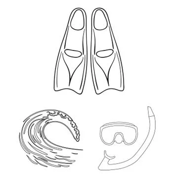 Isolated object of dive and scuba logo. Set of dive and swim stock vector Stock Illustration
