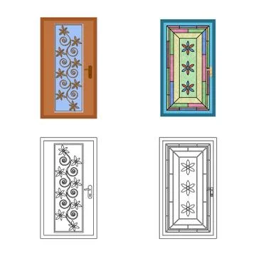 Isolated object of door and front logo. Collection of door and wooden stock Illustration