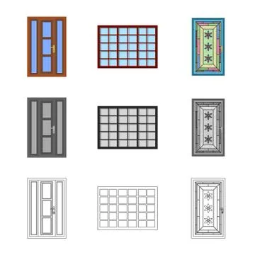 Isolated object of door and front sign. Collection of door and wooden stock Stock Illustration