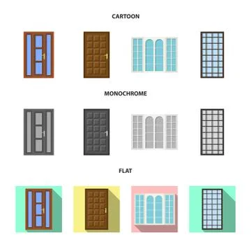 Isolated object of door and front logo. Set of door and wooden stock vector Stock Illustration