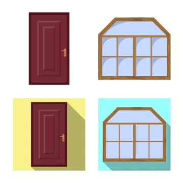 Isolated object of door and front logo. Collection of door and wooden vector Illustration