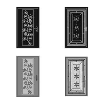 Isolated object of door and front logo. Collection of door and wooden stock Illustration