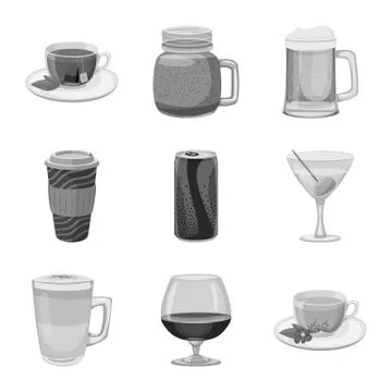 Isolated object of drink and bar sign. Collection of drink and party stock Stock Illustration