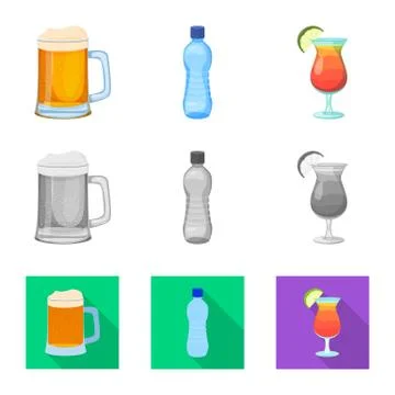 Isolated object of drink and bar sign. Collection of drink and party stock Stock Illustration