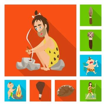Isolated object of evolution and prehistory sign. Set of evolution and Illustrazione stock