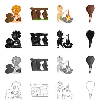 Isolated object of evolution and prehistory symbol. Set of evolution and Illustrazione stock