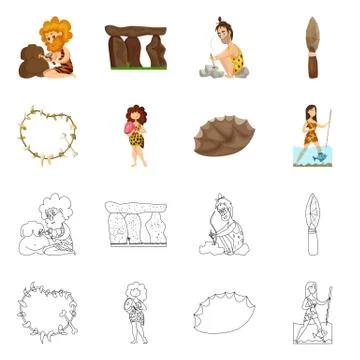 Isolated object of evolution and prehistory symbol. Collection of evolution and Illustrazione stock