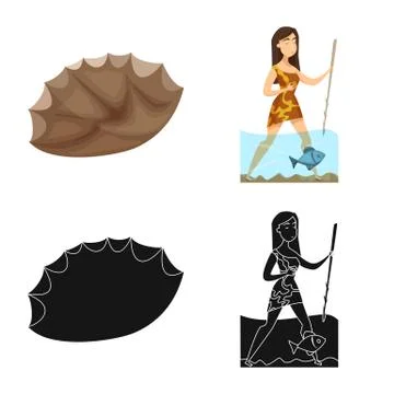 Isolated object of evolution and prehistory icon. Set of evolution and Illustrazione stock