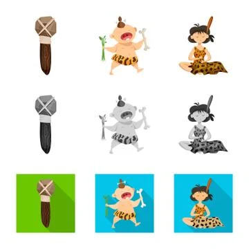 Isolated object of evolution and prehistory sign. Set of evolution and Illustrazione stock