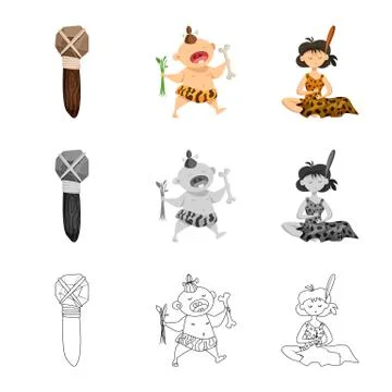 Isolated object of evolution and prehistory logo. Set of evolution and Stock Illustration