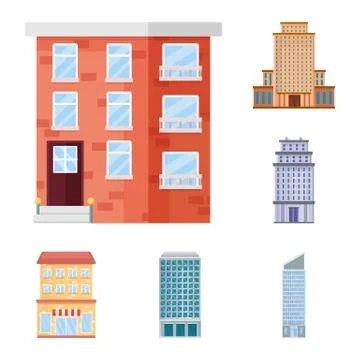 Isolated object of facade and building logo. Collection of facade and exterior Ilustración de archivo
