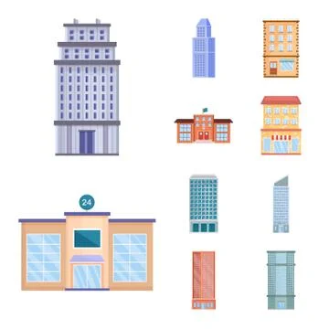 Isolated object of facade and building icon. Set of facade and exterior stock Ilustración de archivo