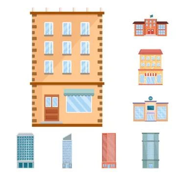 Isolated object of facade and building icon. Collection of facade and exterior Ilustración de archivo