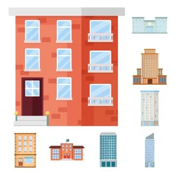 Isolated object of facade and building icon. Set of facade and exterior stock Ilustración de archivo