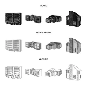 Isolated object of facade and housing symbol. Set of facade and infrastructure Stock Illustration