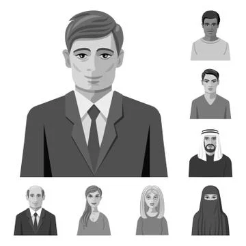 Isolated object of face and person sign. Collection of face and portrait vector Stock Illustration