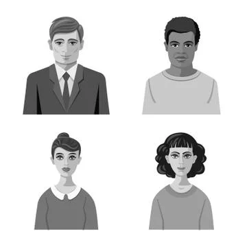 Isolated object of face and person sign. Collection of face and portrait vector Stock Illustration