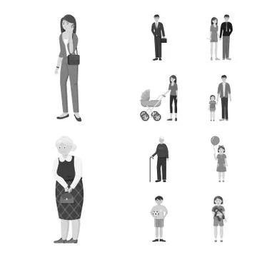 Isolated object of face and portrait icon. Collection of face and happy vector Stock Illustration