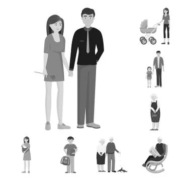 Isolated object of face and portrait sign. Collection of face and happy stock Stock Illustration