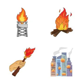 Isolated object of fire and flame logo. Set of fire and fireball vector icon for Stock Illustration