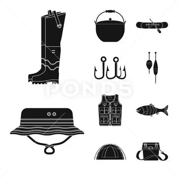 Isolated object of fish and fishing logo. Set of fish and equipment vector  icon Illustration #95102480