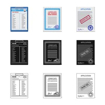 Isolated object of form and document icon. Collection of form and mark stock Stock Illustration