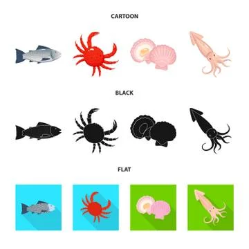 Isolated object of fresh and restaurant sign. Collection of fresh and marine Stock Illustration