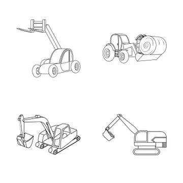 Isolated object of front and excavator symbol. Collection of front and bucket Stock Illustration