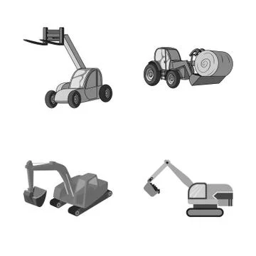 Isolated object of front and excavator sign. Collection of front and bucket Stock Illustration