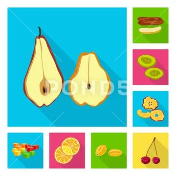 Isolated object of fruit and dried symbol. Collection of fruit and food stock Stock Illustration