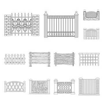 Isolated object of gate and fence symbol. Set of gate and wall stock vector Illustrazione stock