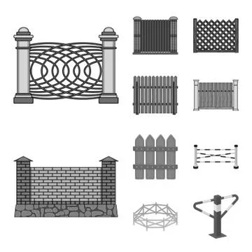 Isolated object of gate and fence sign. Set of gate and wall vector icon for 스톡 일러스트