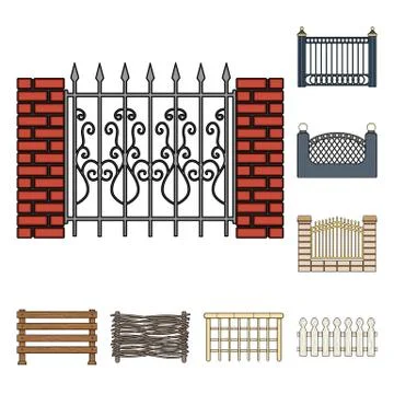 Isolated object of gate and fence icon. Set of gate and wall stock vector Illustrazione stock