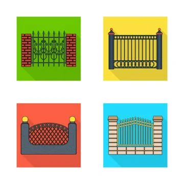 Isolated object of gate and fence sign. Set of gate and wall vector icon for 스톡 일러스트