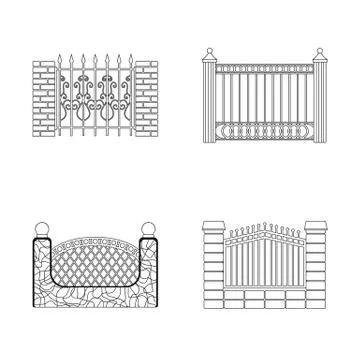 Isolated object of gate and fence icon. Collection of gate and wall stock vector Stock Illustration
