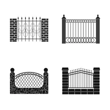 Isolated object of gate and fence symbol. Set of gate and wall vector icon for Illustrazione stock