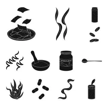 Isolated object of grass and natural sign. Set of grass and seaweed stock symbol Stock Illustration