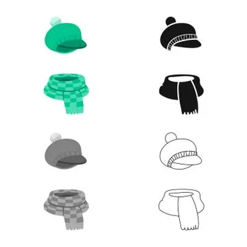 Isolated object of hat and scarf symbol. Collection of hat and green vector icon Stock Illustration