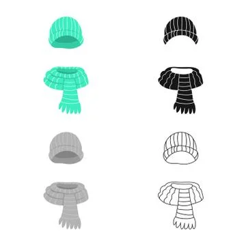 Isolated object of hat and scarf symbol. Set of hat and wool stock symbol for Stock Illustration