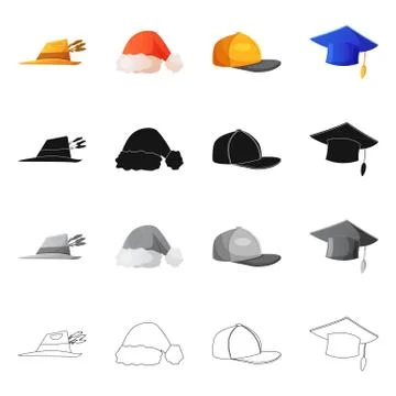 Isolated object of headgear and cap sign. Set of headgear and headwear stock Stock Illustration