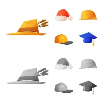 Isolated object of headgear and cap symbol. Collection of headgear and headwear Stock Illustration